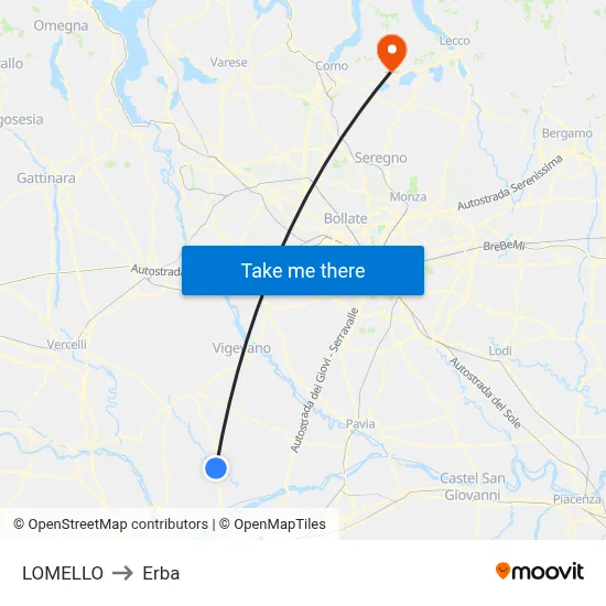 Lomello to Erba map