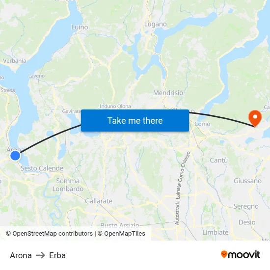 Arona to Erba map