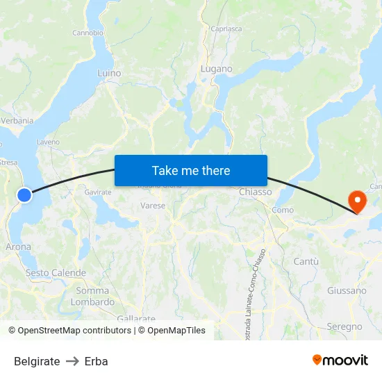 Belgirate to Erba map
