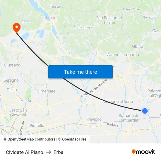 Cividate Al Piano to Erba map