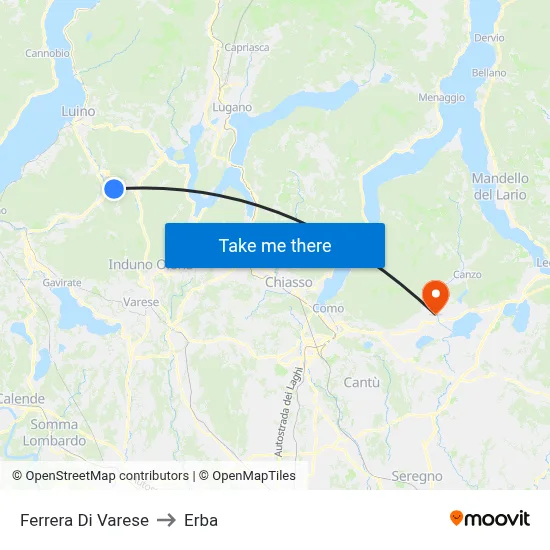 Ferrera Di Varese to Erba map