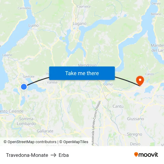 Travedona-Monate to Erba map