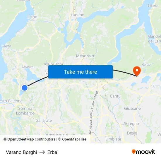 Varano Borghi to Erba map