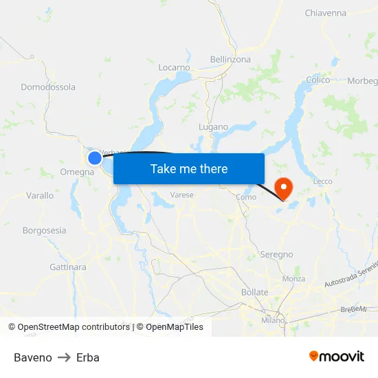 Baveno to Erba map