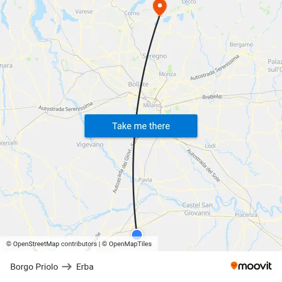Borgo Priolo to Erba map