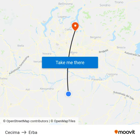 Cecima to Erba map