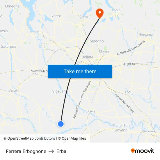 Ferrera Erbognone to Erba map