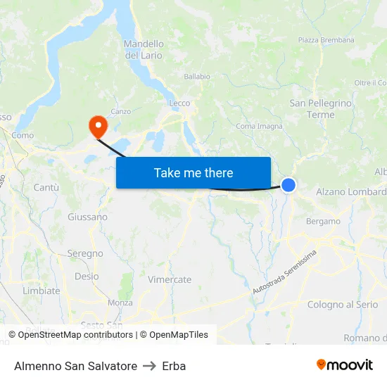 Almenno San Salvatore to Erba map