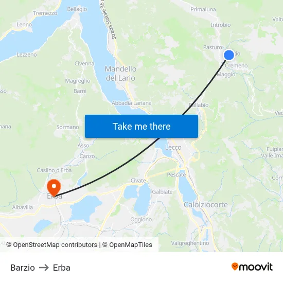 Barzio to Erba map