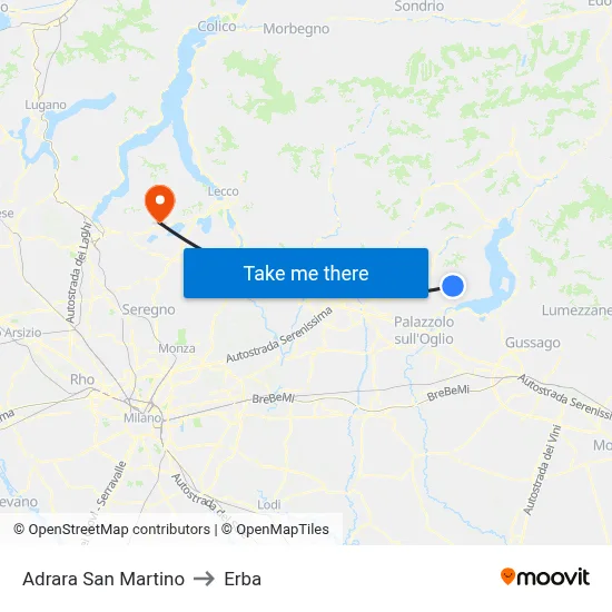 Adrara San Martino to Erba map