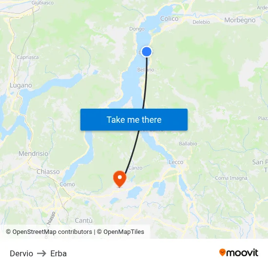 Dervio to Erba map