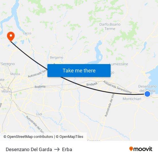 Desenzano Del Garda to Erba map