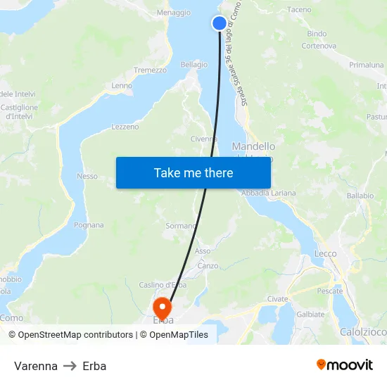 Varenna to Erba map