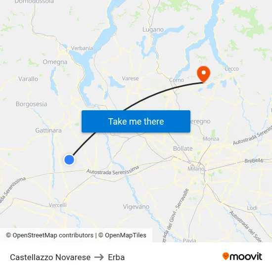 Castellazzo Novarese to Erba map