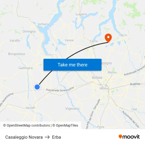 Casaleggio Novara to Erba map
