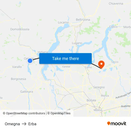 Omegna to Erba map