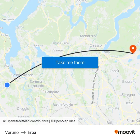 Veruno to Erba map