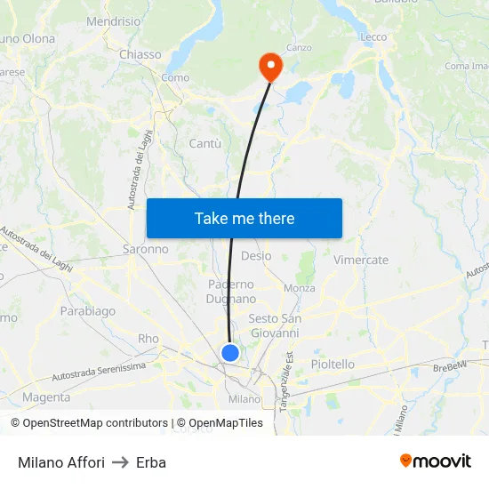 Milano Affori to Erba map