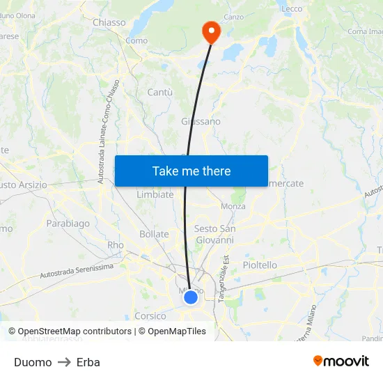 Duomo to Erba map
