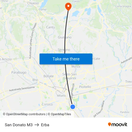 San Donato M3 to Erba map