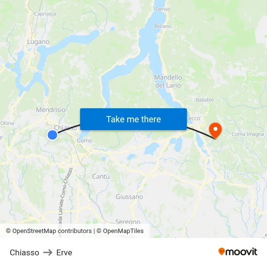 Chiasso to Erve map