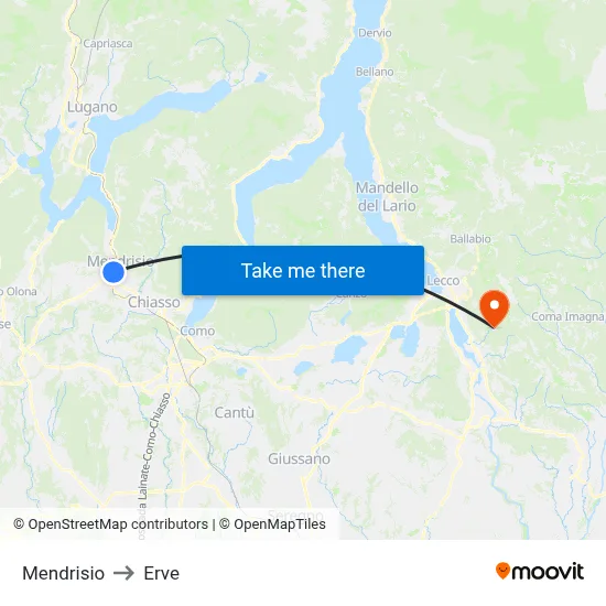 Mendrisio to Erve map