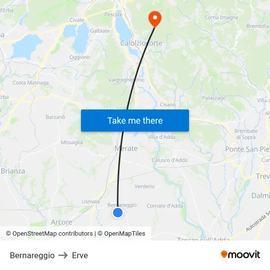 Bernareggio to Erve map