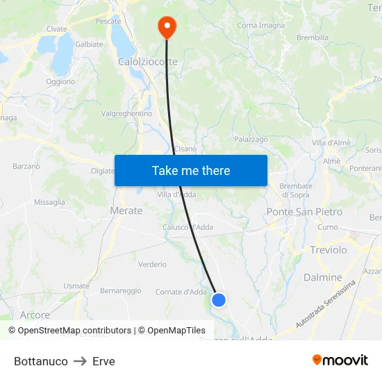 Bottanuco to Erve map