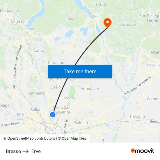 Bresso to Erve map