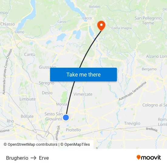 Brugherio to Erve map