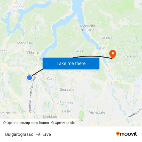 Bulgarograsso to Erve map