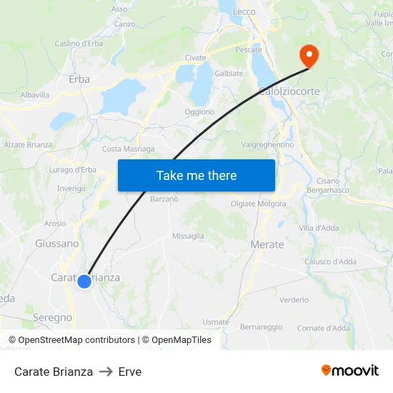 Carate Brianza to Erve map