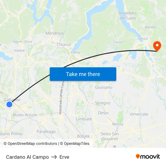 Cardano al Campo to Erve map