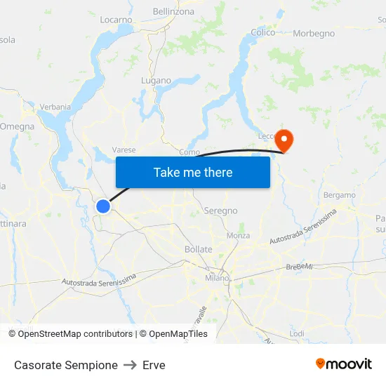 Casorate Sempione to Erve map