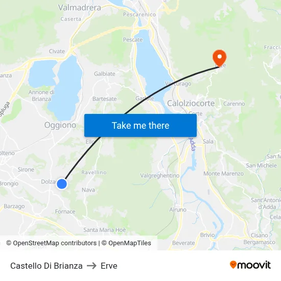 Castello di Brianza to Erve map