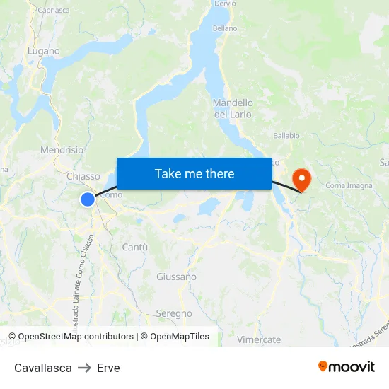 Cavallasca to Erve map