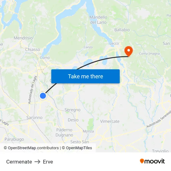 Cermenate to Erve map