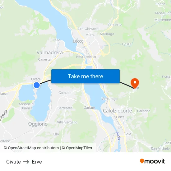 Civate to Erve map