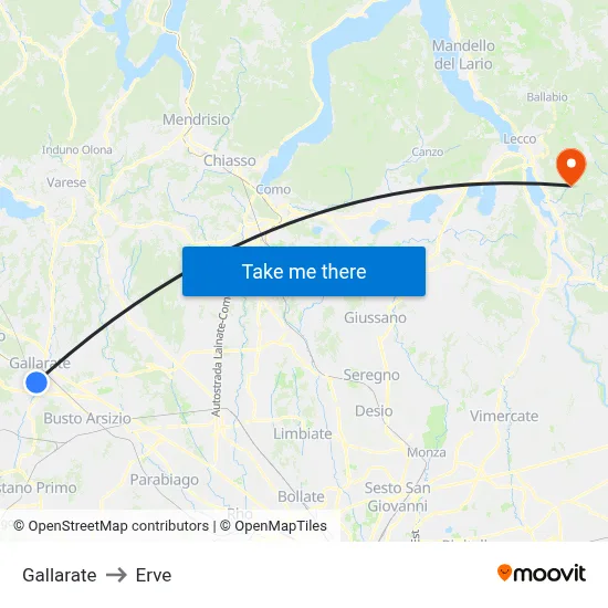 Gallarate to Erve map