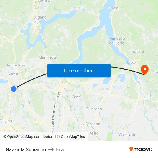 Gazzada Schianno to Erve map