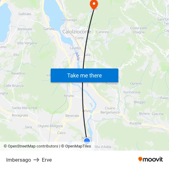 Imbersago to Erve map