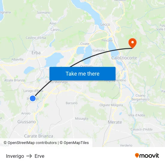 Inverigo to Erve map