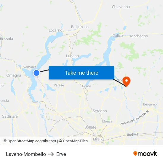 Laveno-Mombello to Erve map