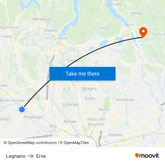 Legnano to Erve map