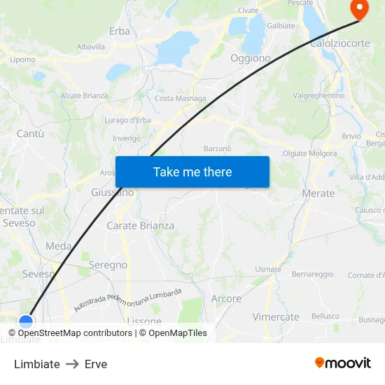 Limbiate to Erve map