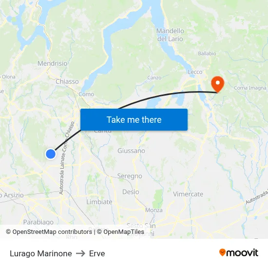 Lurago Marinone to Erve map