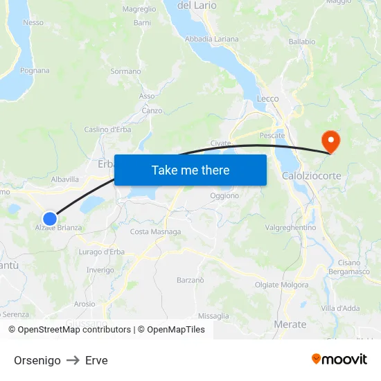Orsenigo to Erve map