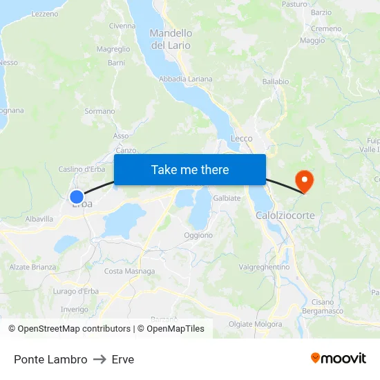 Ponte Lambro to Erve map