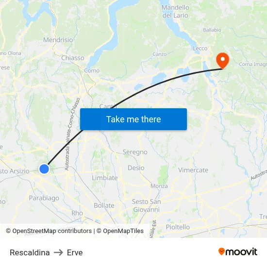 Rescaldina to Erve map