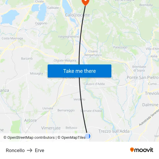 Roncello to Erve map